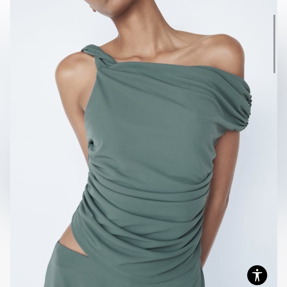 Zara One-Shoulder Ruched Top in Sage Green